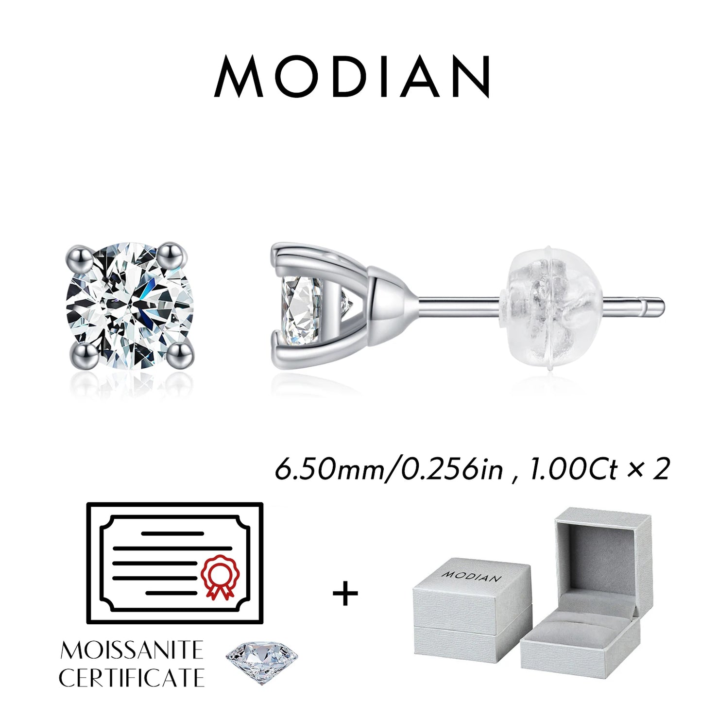 Modian Moissanite 1CT 2CT D Color VVS1 EX Luxury Stud Earrings 925 Sterling Silver Sparkling Earrings For Women Wedding Jewelry