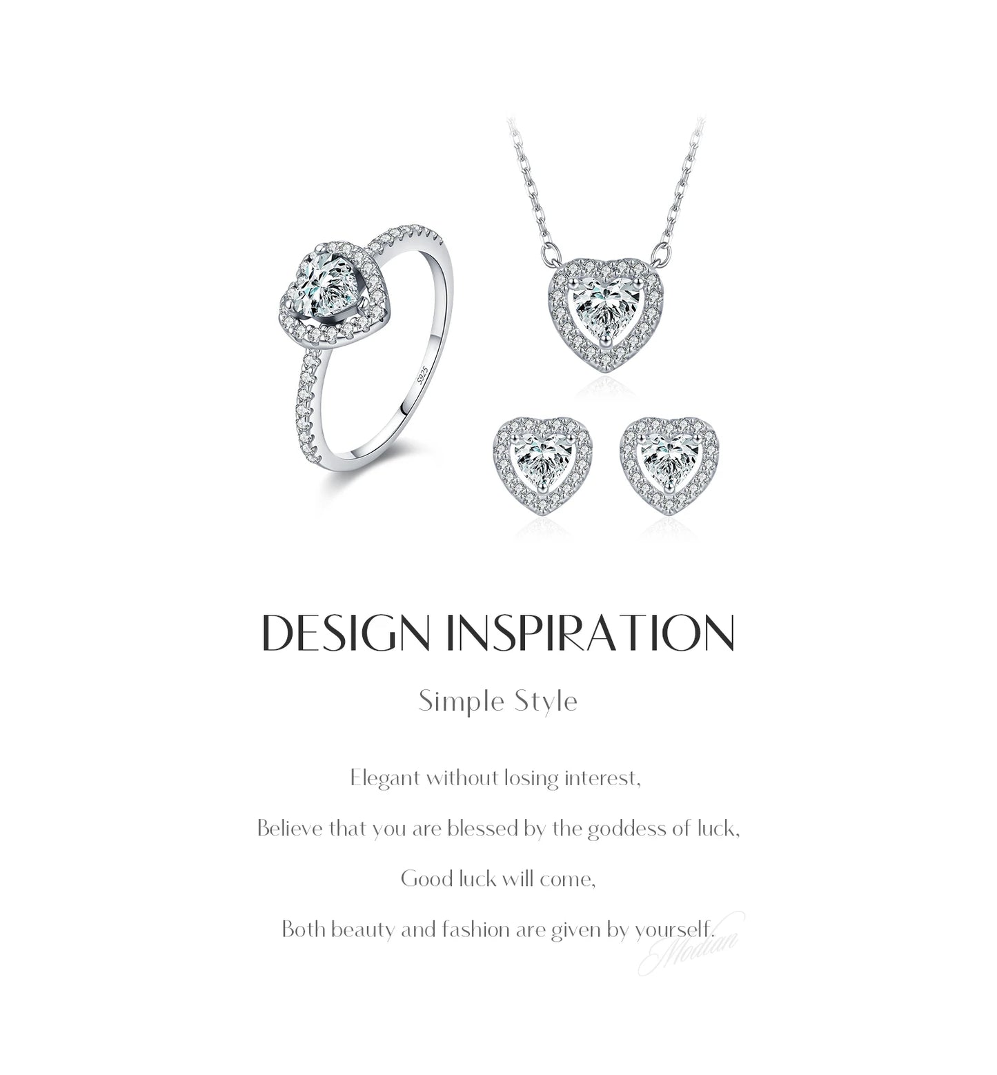 MODIAN Heart Moissanite Wedding Set 925 Sterling Silver Luxury Halo Earring Sparkle Rings Necklace For Women Bridal Jewelry