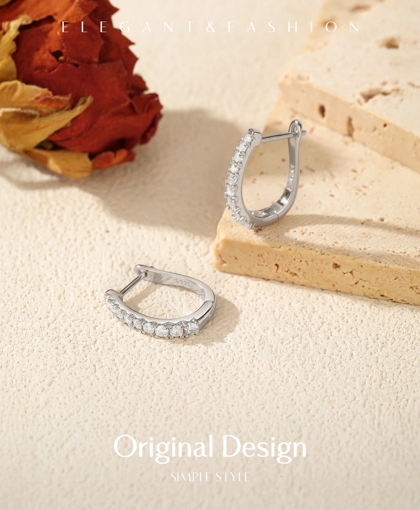 MODIAN D Color Moissanite U Shape Hoop Earrings 925 Sterling Silver Exquisite Elegant Ear Buckle For Women Daily Fine Jewelry