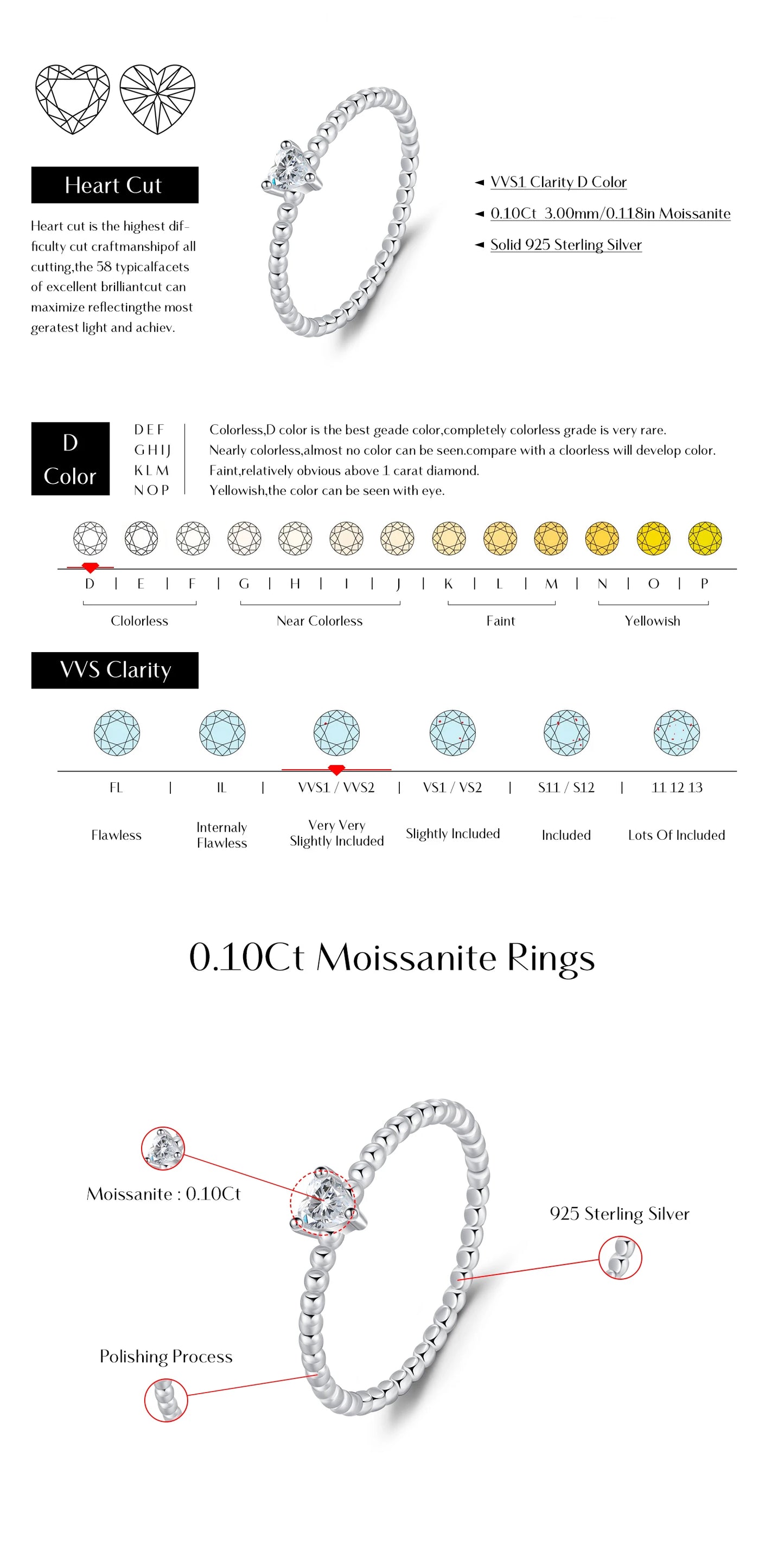 MODIAN D Color Heart Moissanite Engagement Rings For Women 925 Sterling Silver Lab Diamond Wedding Statement Jewelry