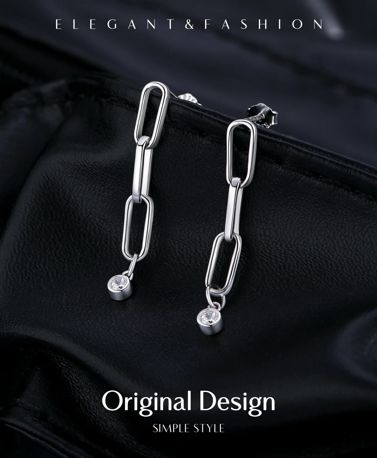 MODIAN VVS1 Clarity D Color Moissanite Earrings 925 Sterling Silver Fashion Link Chain Stud Earrings For Women Fine Jewelry