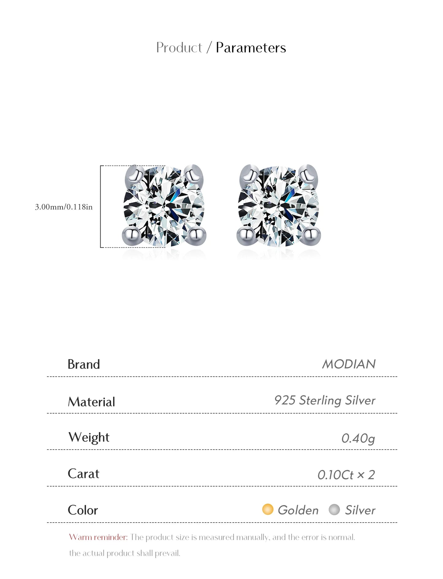 Modian Moissanite Gemstone Clear D Color 925 Sterling Silver Small Tiny Dazzling Stud Earrings For Women Wedding Fine Jewelry