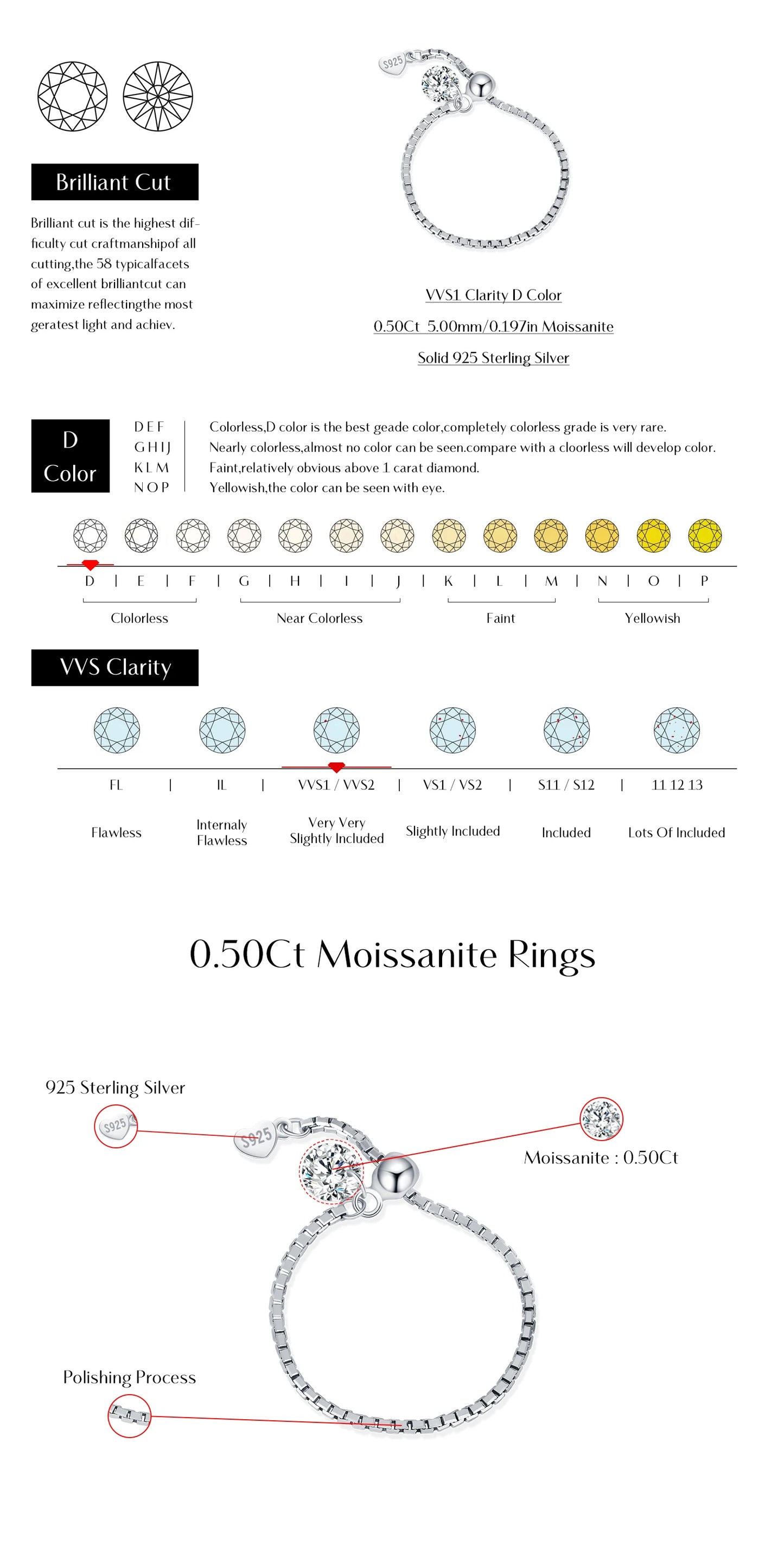 MODIAN D Color Moissanite Rings 925 Sterling Silver Adjustable Beads Boxes Exquisite Chain Rings For Women Fine Jewelry Gift