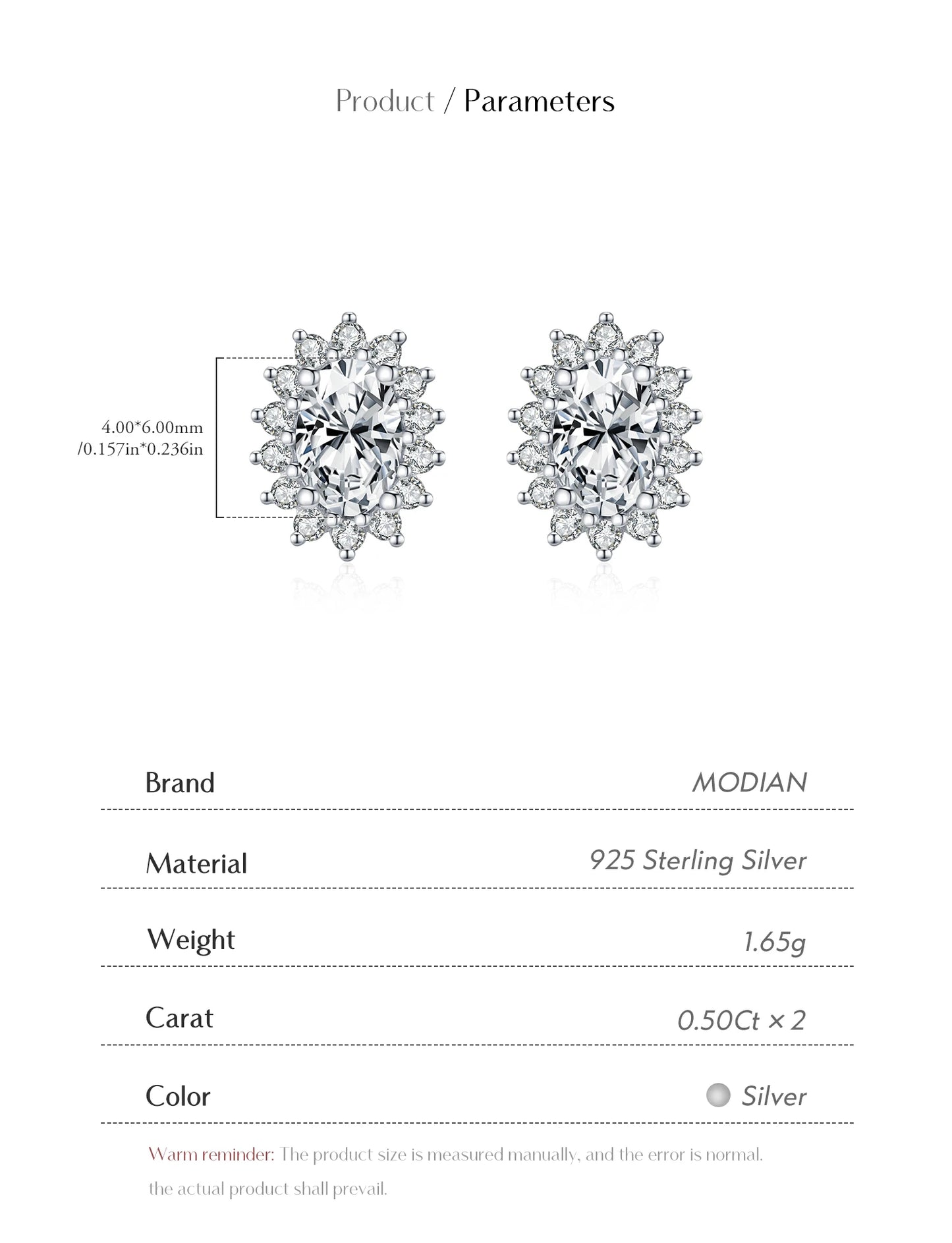 MODIAN D Color Clarity VVS1 Moissanite Halo Earrings 925 Sterling Silver Classic Stud Earrings For Women Luxury Bridal Jewelry