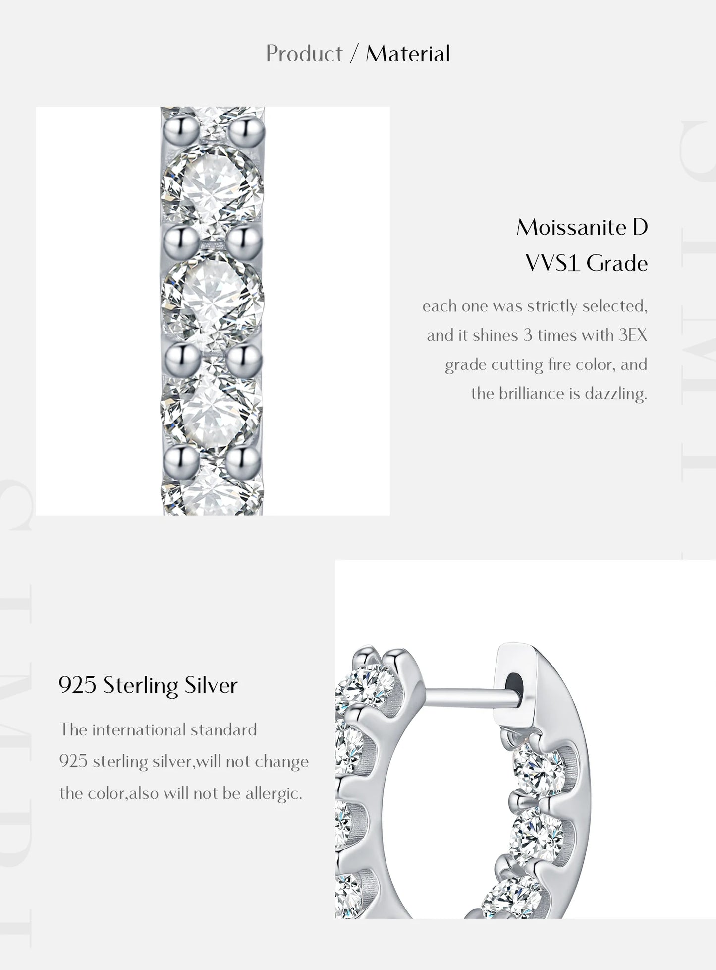 MODIAN D Color Round Moissanite Ear Buckle 925 Sterling Silver Classic Simple Hoop Earrings For Women Party Fine Jewelry Gifts