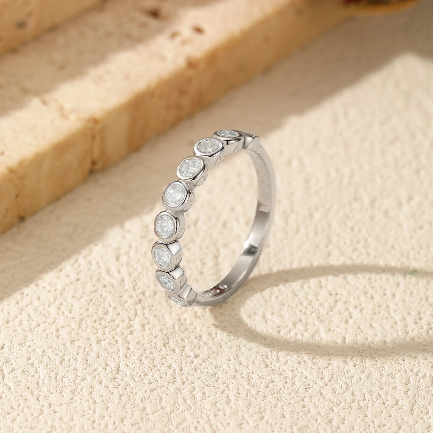 MODIAN D Color Round Moissanite Eternity Ring 925 Sterling Silver Stackable Finger Rings For Women Wedding Fine Jewelry Gifts