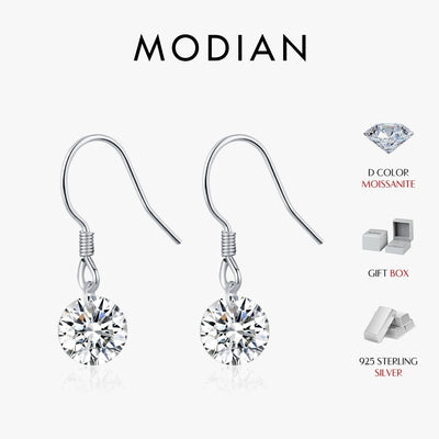MODIAN 1CT D Color Sparkling Moissanite Hook Earrings 925 Sterling Silver Round Sway Dangle Earrings For Women Fine Jewelry