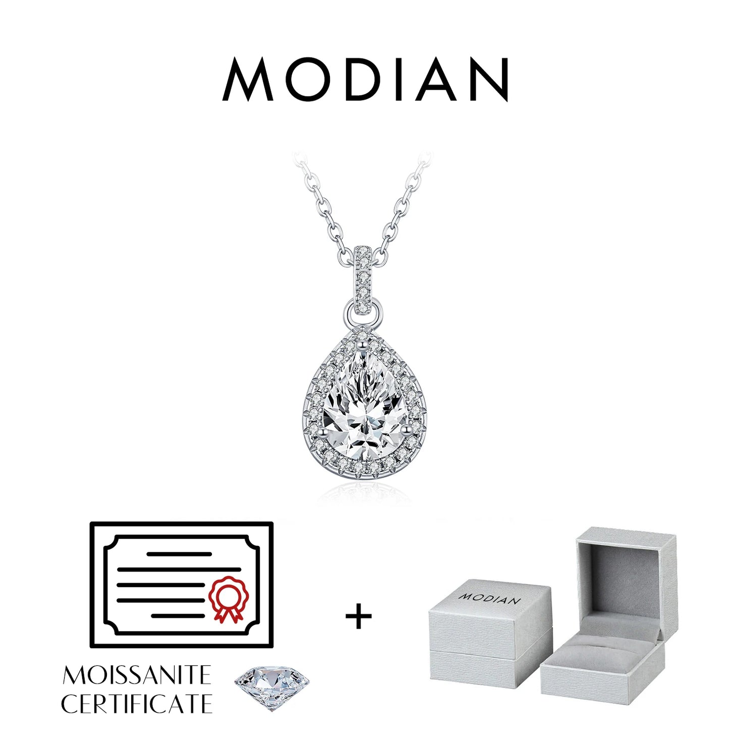 MODIAN 1.2CT Water Drop Moissanite Wedding Necklaces 925 Sterling Silver Exquisite Pendant Necklace For Women Statement Jewelry