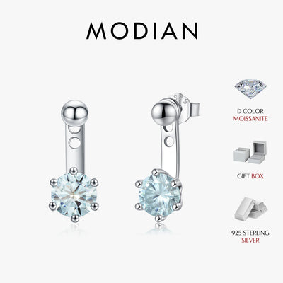 MODIAN D Color VVS1 Round Teal Moissanite Ear Climbers 925 Sterling Silver Luxury Trendy Stud Earrings For Women Fine Jewelry