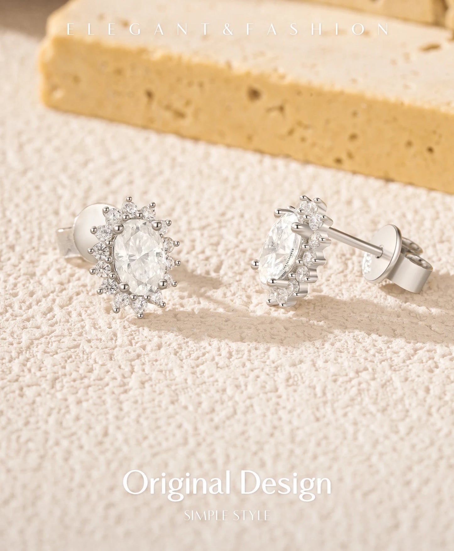 MODIAN D Color Clarity VVS1 Moissanite Halo Earrings 925 Sterling Silver Classic Stud Earrings For Women Luxury Bridal Jewelry