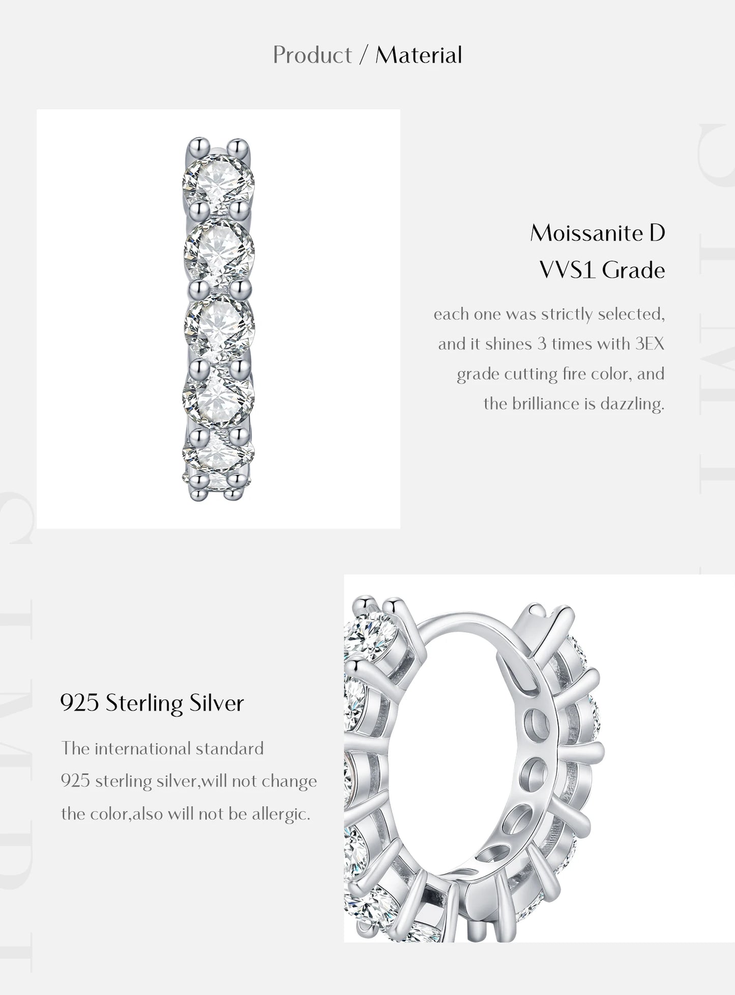 MODIAN D Color Sparkling Moissanite Ear Buckles Lab Diamond 925 Sterling Silver Luxury Hoop Earrings for Women Jewelry Gifts