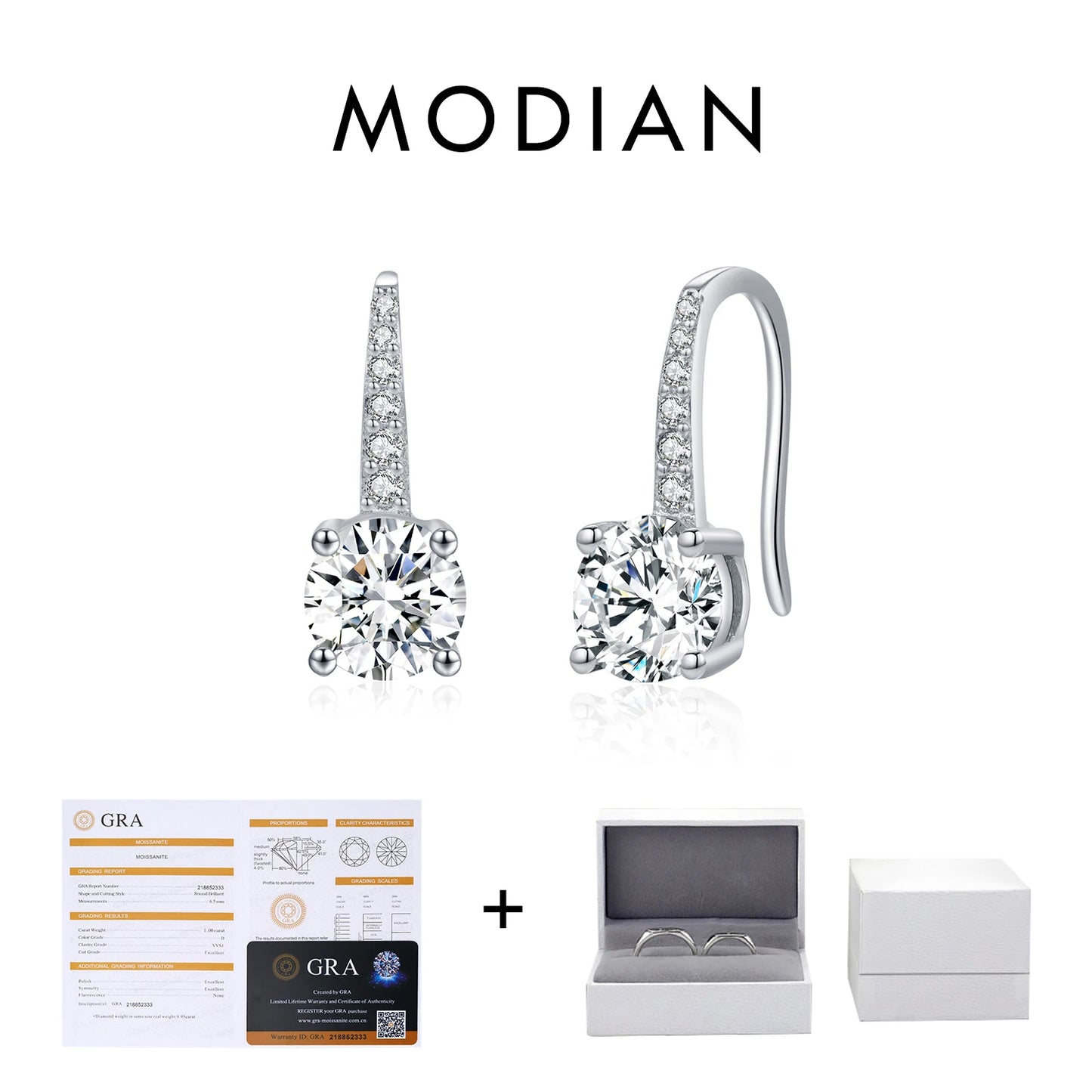MODIAN D Color Luxury Moissanite Hook Earrings 925 Sterling Silver Classic Drop Earrings For Women Wedding Statement Jewelry