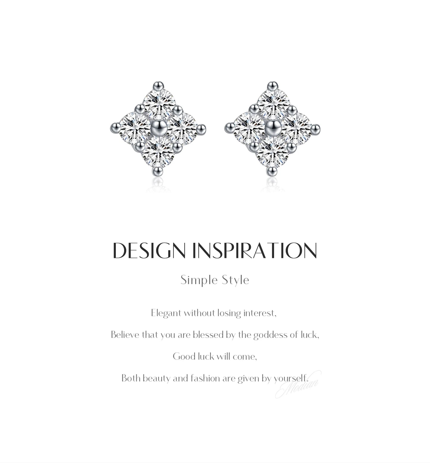 MODIAN Simple D Color Moissanite 925 Sterling Silver Dazzling Lab Created Diamond Ideal Cut Stud Earrings For Women Jewelry