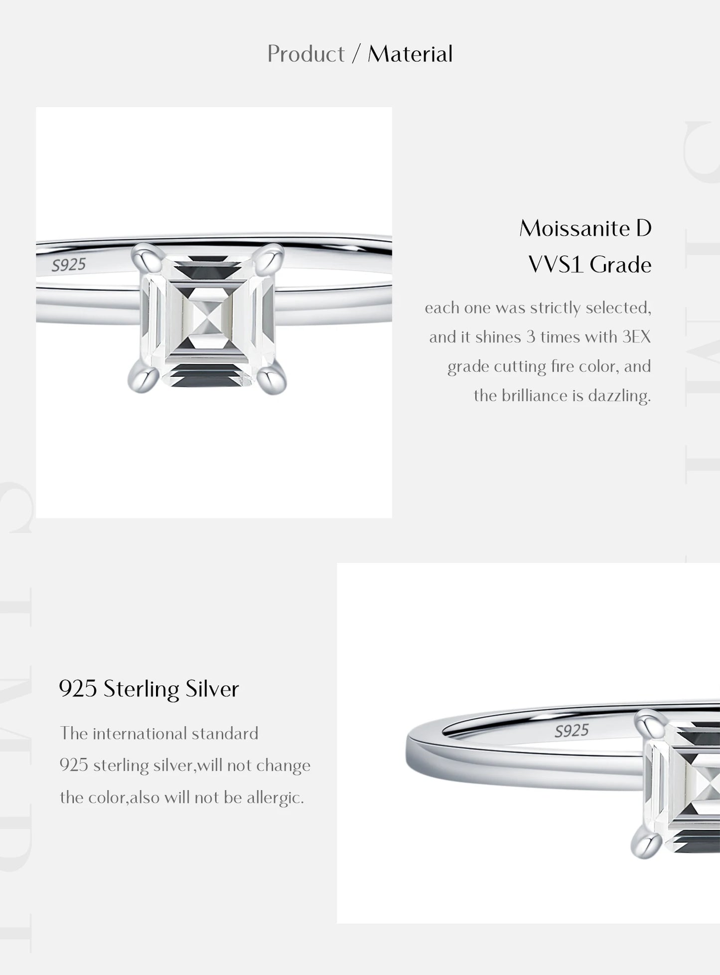 MODIAN Emerald Cut D Color Square Moissanite 925 Sterling Silver Classic Finger Rings For Women Wedding Statement Jewelry