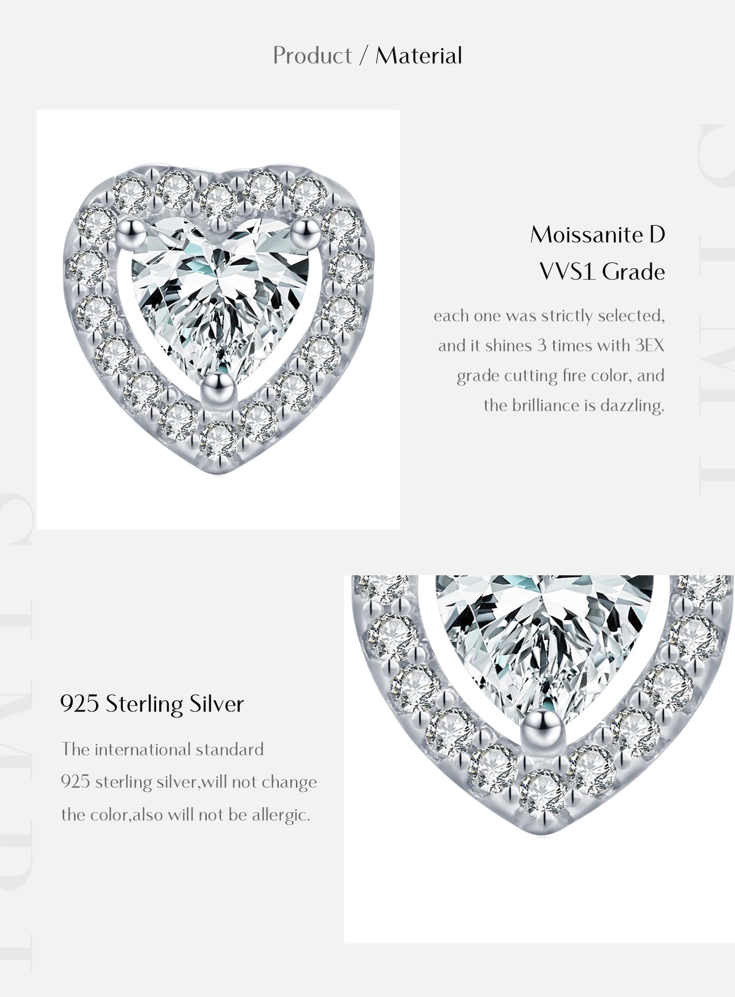 MODIAN Dazzling D Color Hearts Moissanite Halo Earrings 925 Sterling Silver Clasic Wedding Stud Earrings For Women Fine Jewelry
