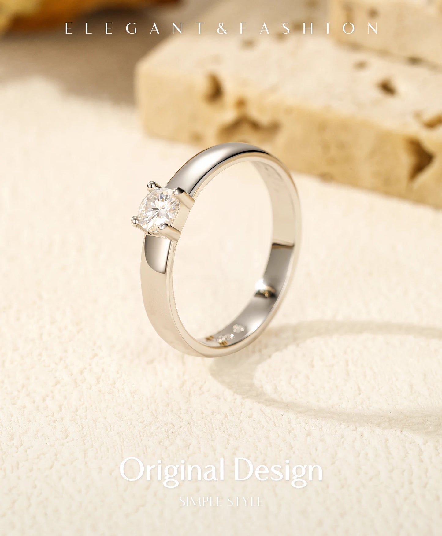 MODIAN D Color Round Moissanite Rings 925 Sterling Silver Fashion Simple Ring For Women Wedding Statement Jewelry Gifts