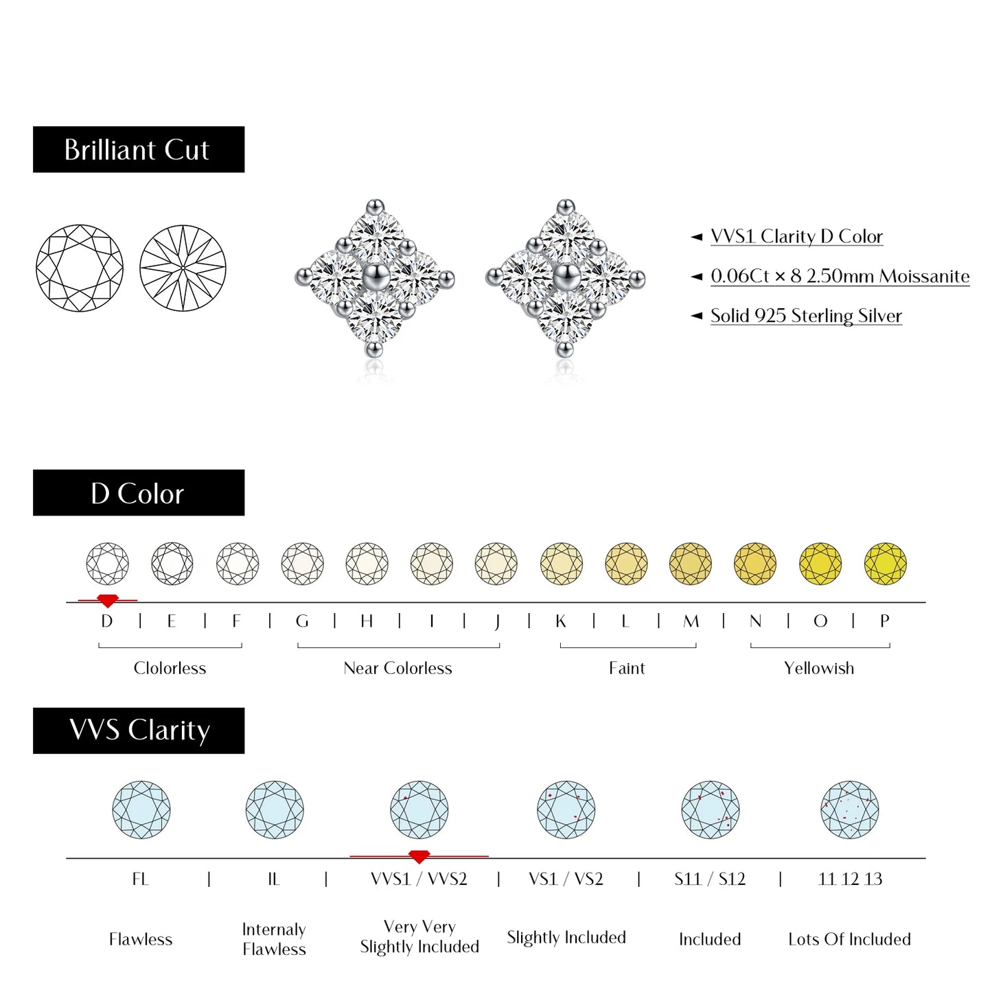 MODIAN Simple D Color Moissanite 925 Sterling Silver Dazzling Lab Created Diamond Ideal Cut Stud Earrings For Women Jewelry