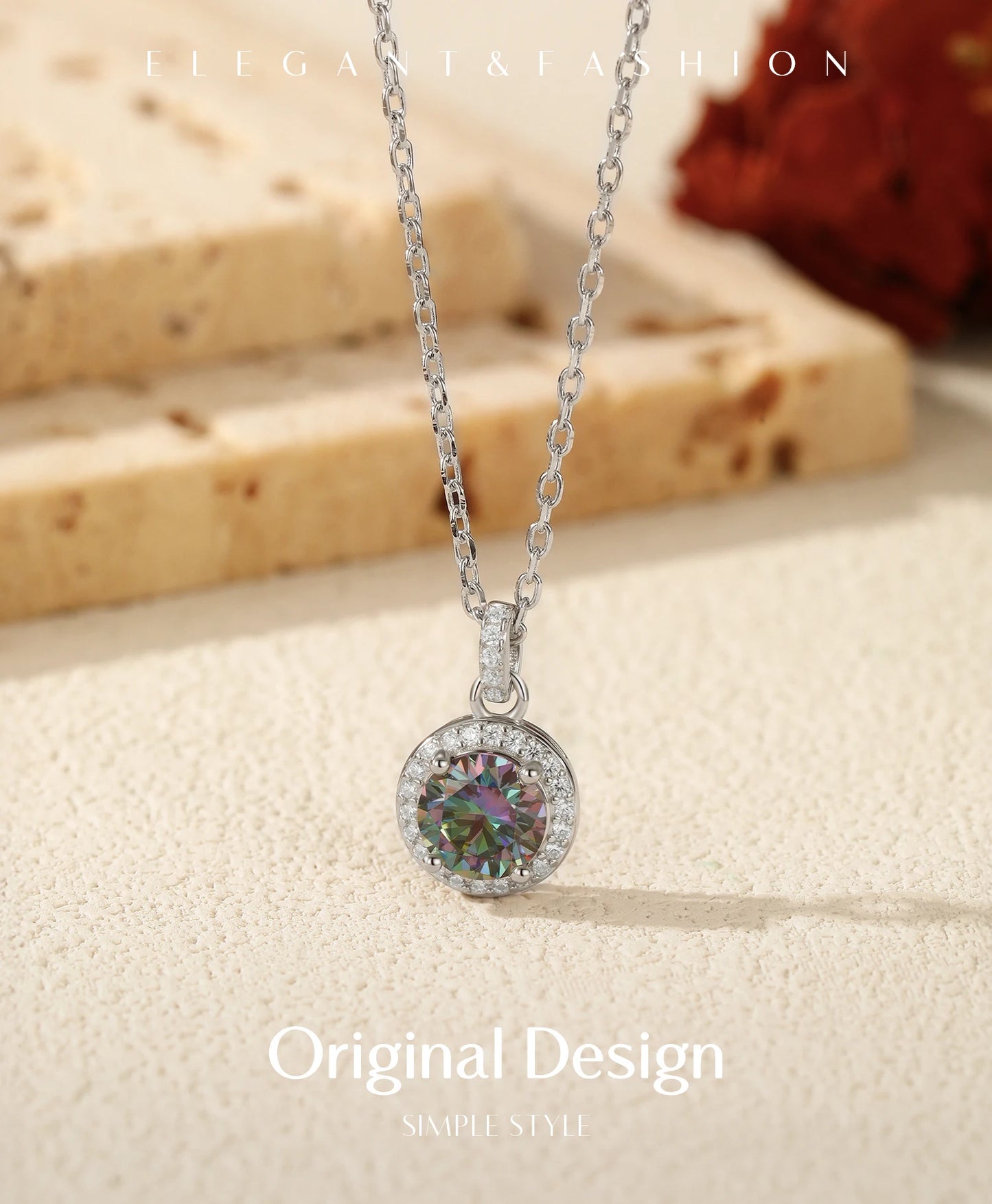 MODIAN 1CT Multicolor Round Moissanite Necklaces 925 Sterling Silver Luxury Classic Pendant Necklace For Women Fine Jewelry