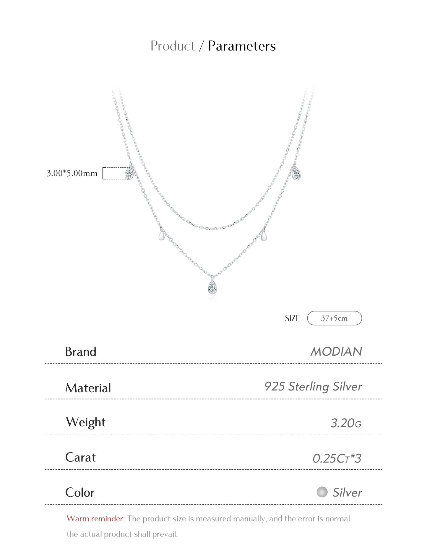 MODIAN Pear Shape Moissanite Pendant Necklace 925 Sterling Silver Double Layer Necklaces For Women Luxury Wedding Jewelry