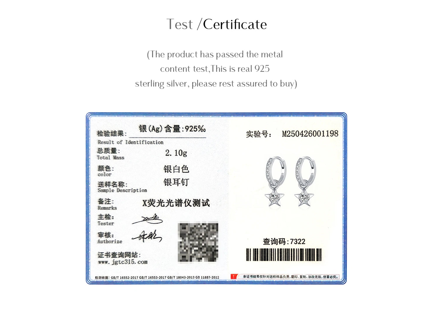 MODIAN D Color Round Moissanite Ear Buckles 925 Sterling Silver Fashion Stars Hoop Earrings For Women Wedding Jewelry Gifts