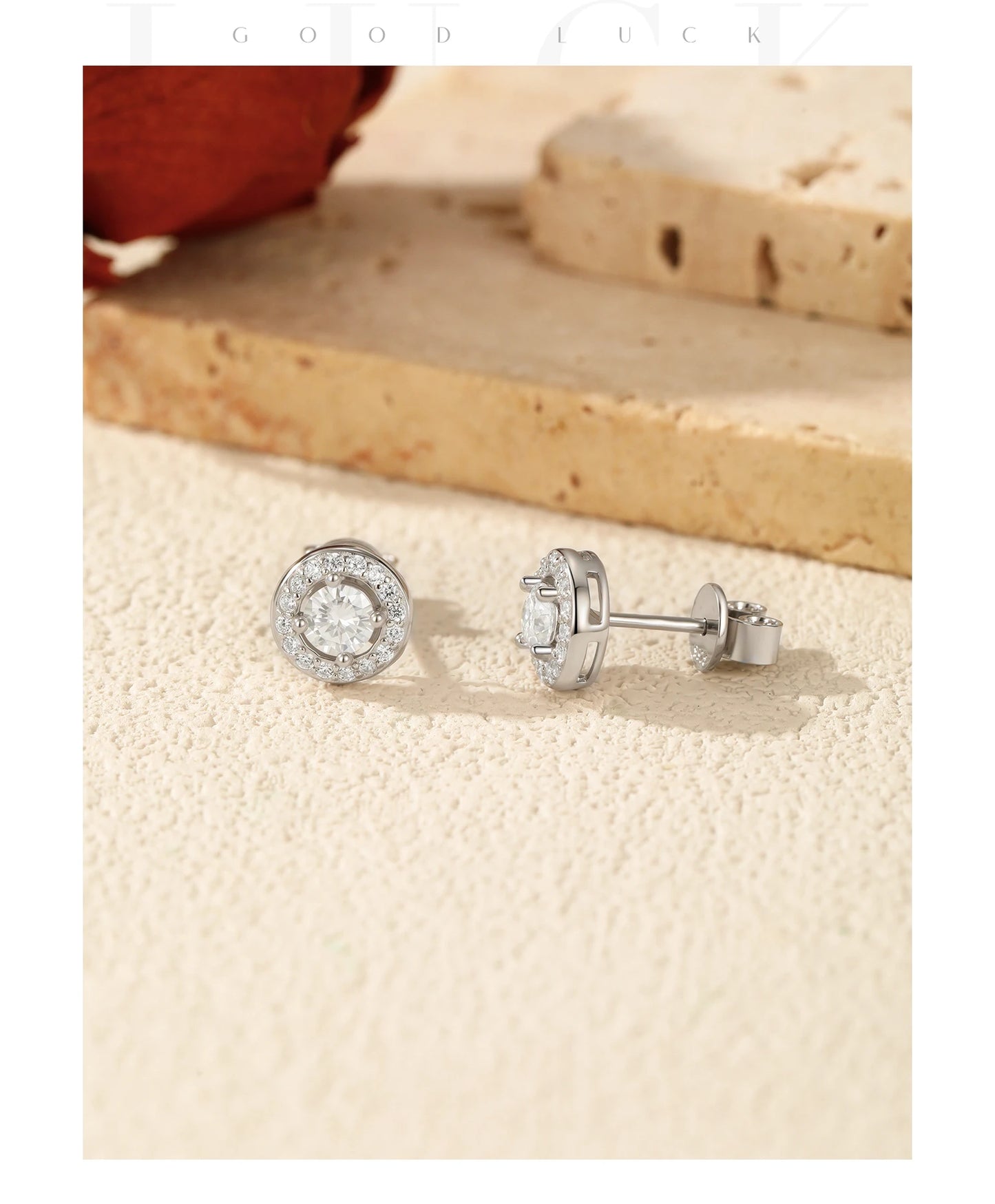 MODIAN Moissanite Sets 925 Sterling Silver Classic Round Halo Earrings Simple Link Chain Necklace For Women Bridal Jewelry Set