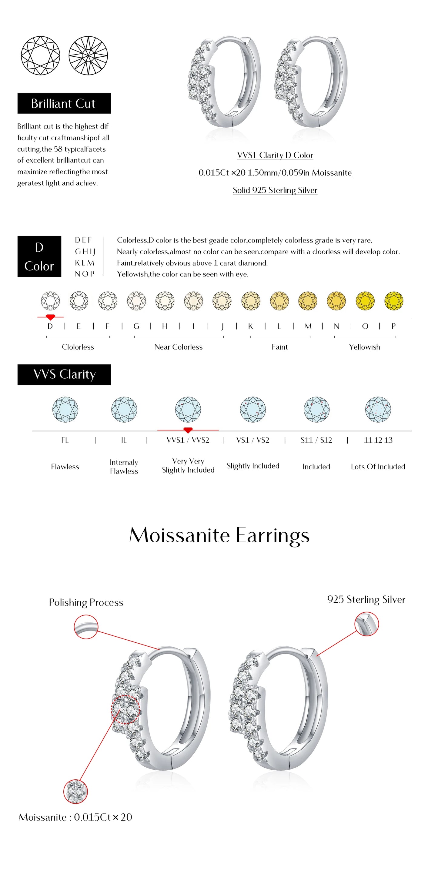 MODIAN D Color Moissanite Simple Earrings 925 Sterling Silver Exquisite Double Row Hoop Earrings For Women Fine Jewelry Gifts