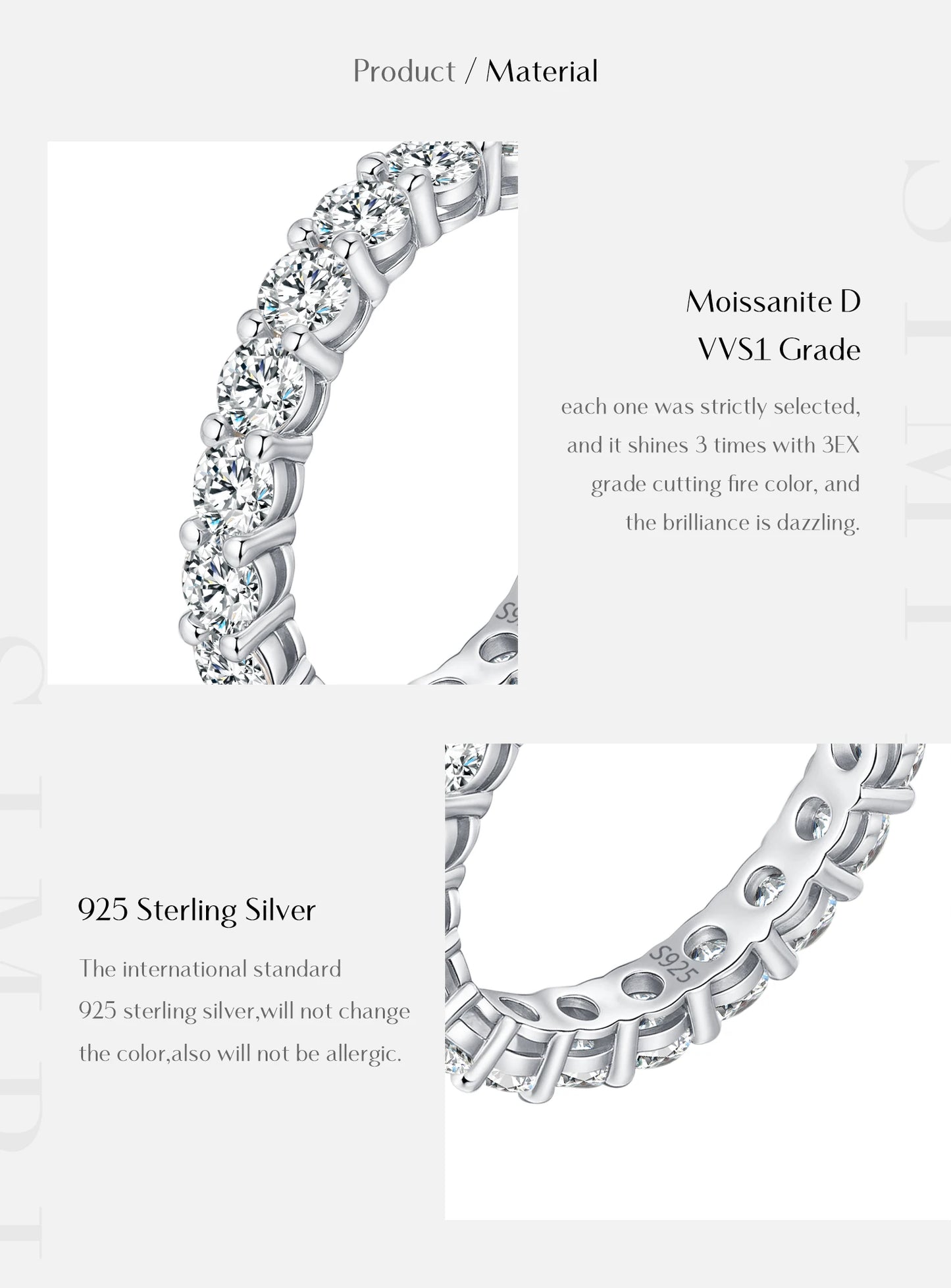 MODIAN Dazzling D Color Moissanite Eternity Band Rings 925 Sterling Silver Luxury Stackable Fashion Ring For Women Fine Jewelry