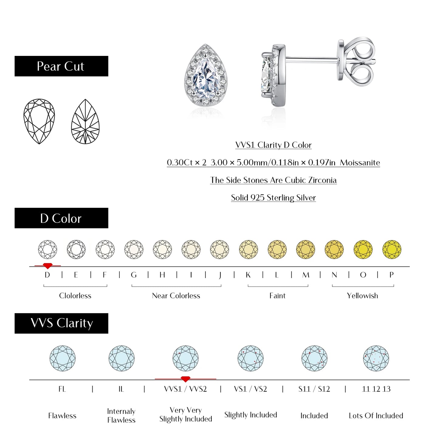 MODIAN D Color Pear Cut Moissanite Stud Earrings 925 Sterling Silver Water Drop Lab Created Diamond Wedding Jewelry For Women