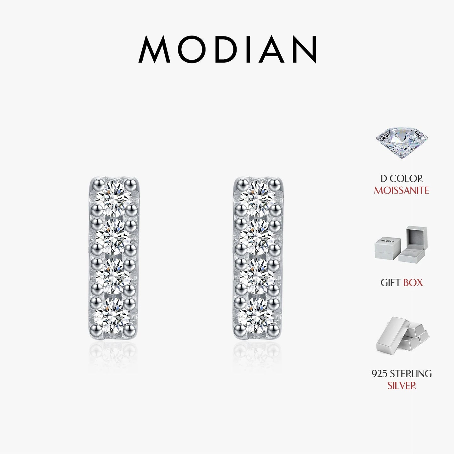 MODIAN D Color Moissanite Minimalism Stud Earrings 925 Sterling Silver Stackable Fashion Earrings For Women Vacation Jewelry