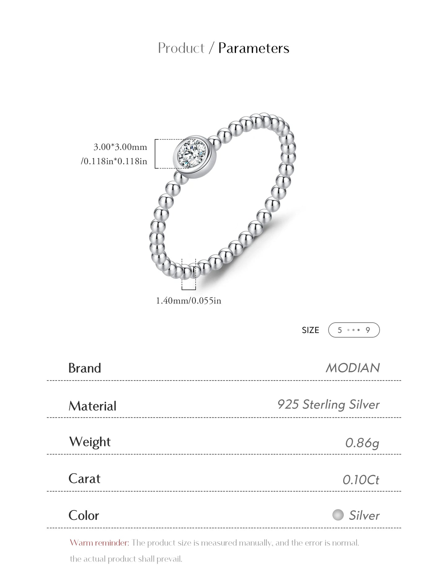 MODIAN Bezel Setting Moissanite Ring 925 Sterling Silver Beads Trendy Stackable Finger Rings For Women Lab Diamond Jewelry