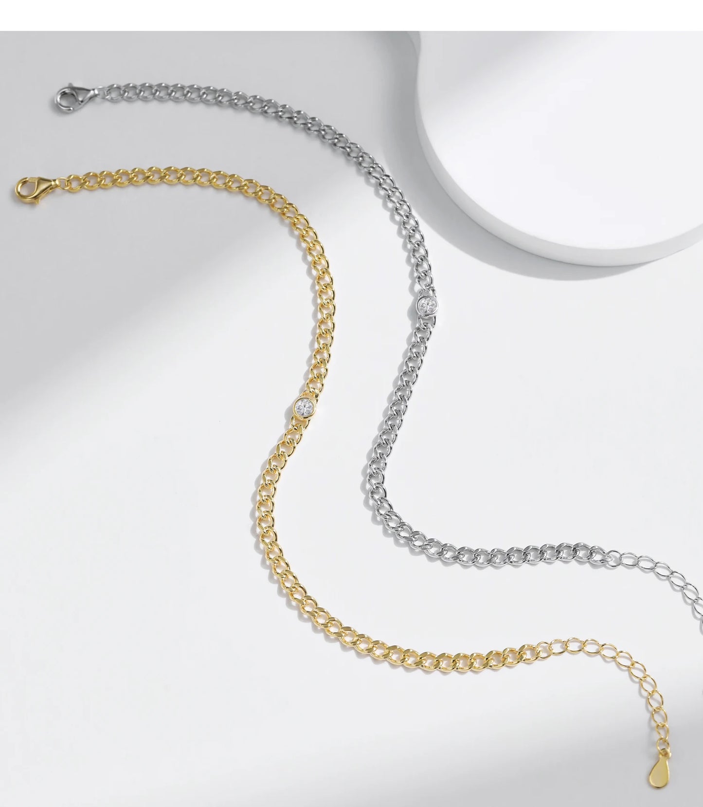 MODIAN D Color VVS1 Cearl Round Moissanite Bracelets 925 Sterling Silver Fashion Gourmette Link Chain Bracelet For Women Jewelry