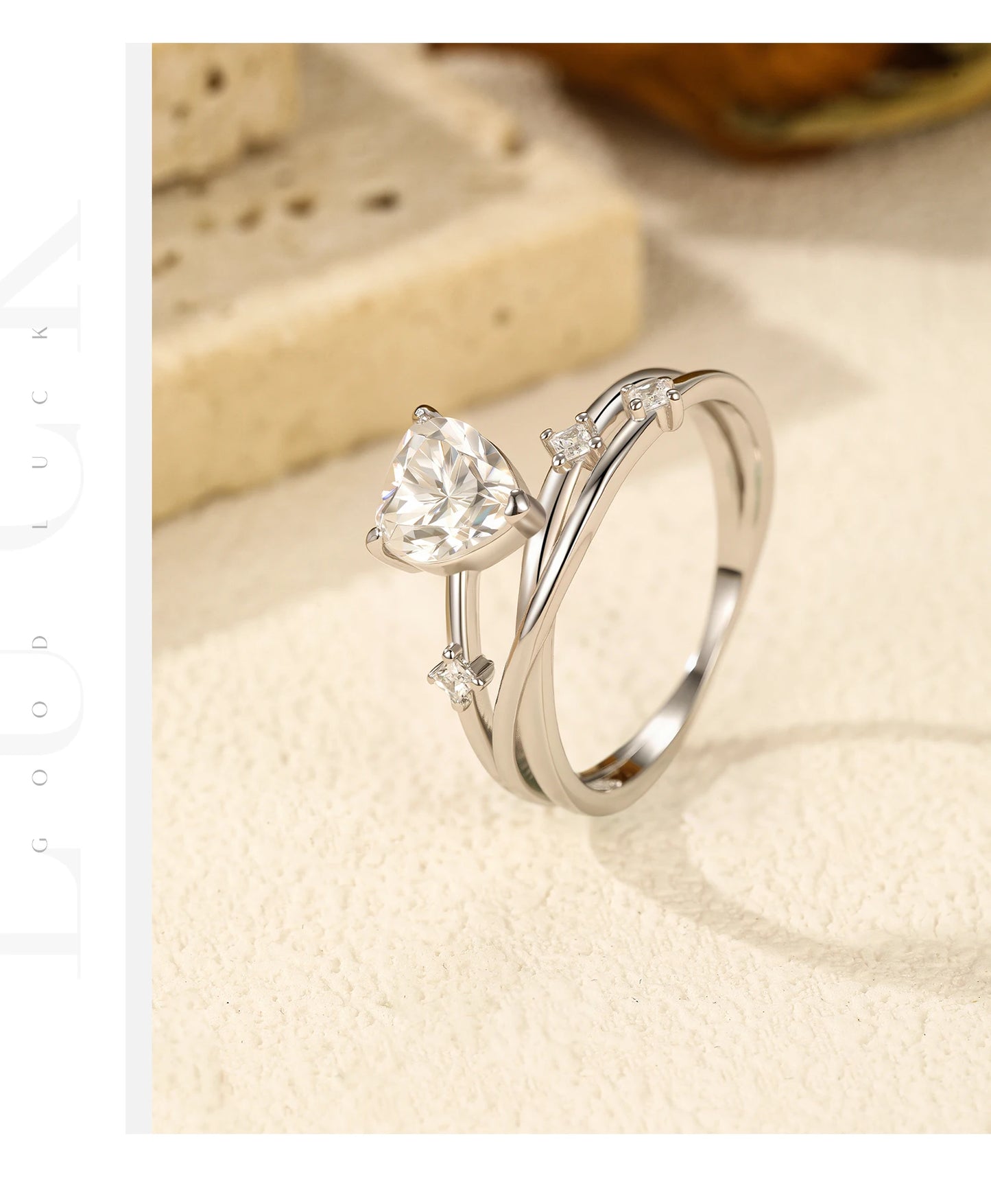 MODIAN 0.8CT D Color Heart Moissanite 925 Sterling Silver Line Multi-layer Rings For Women Romantic Wedding Fine Jewelry Gifts