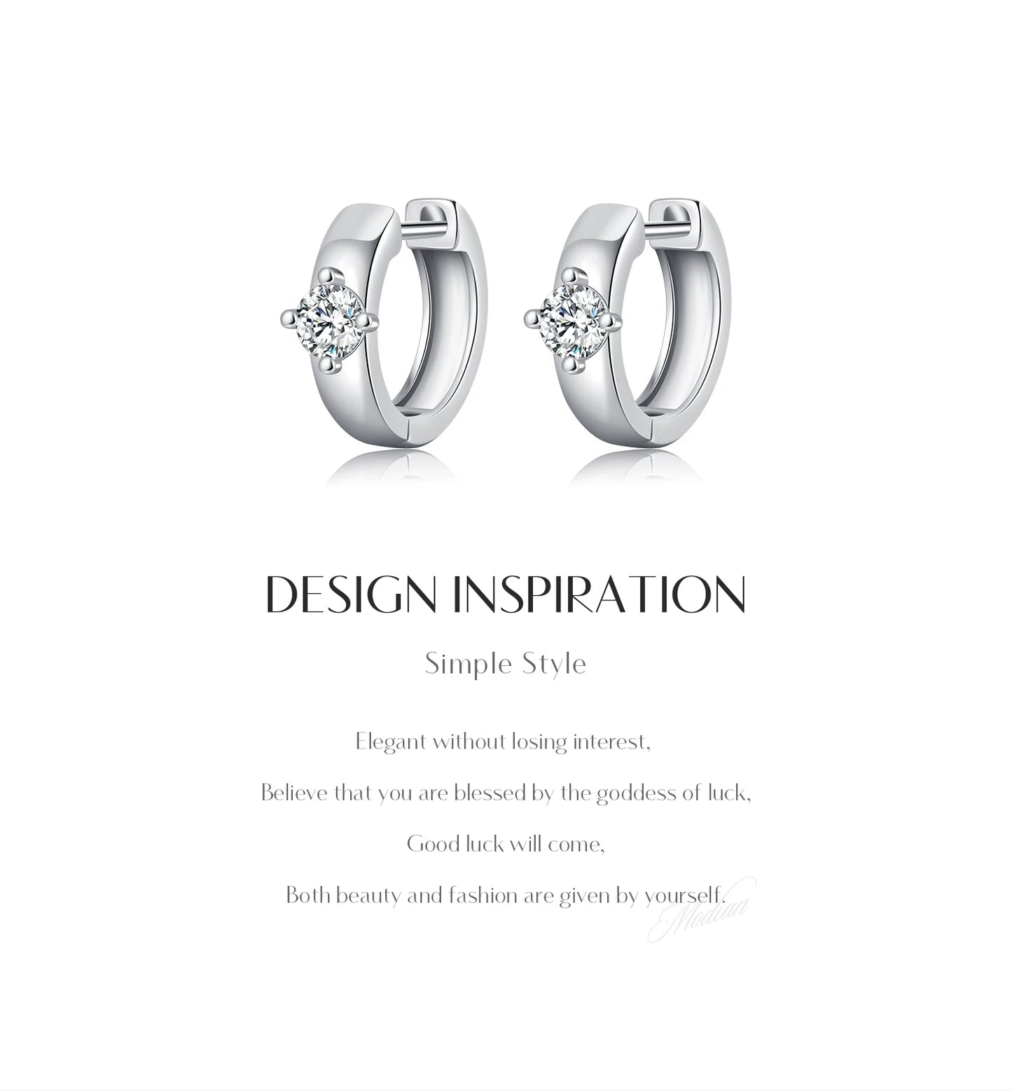 MODIAN Round Moissanite Ear Buckles Lab Diamond 925 Sterling Silver Engagement & Wedding Hoop Earrings for Women Jewelry Gifts